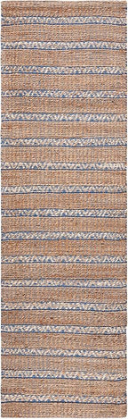 SAFAVIEH Natural Fiber Collection Runner Rug - 2'3" x 8', Blue & Natural, Handmade Flat Weave Stripe Jute & Cotton Jute, Ideal for High Traffic Areas in Living Room, Bedroom (NFB655M)