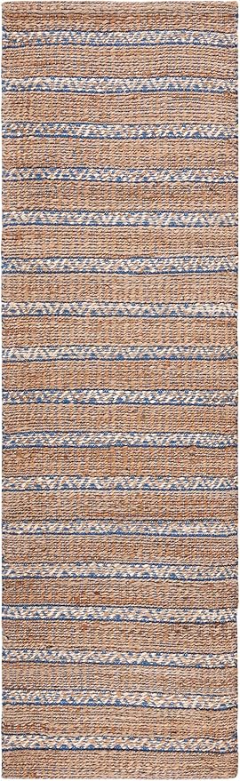 SAFAVIEH Natural Fiber Collection Runner Rug - 2'3" x 8', Blue & Natural, Handmade Flat Weave Stripe Jute & Cotton Jute, Ideal for High Traffic Areas in Living Room, Bedroom (NFB655M)
