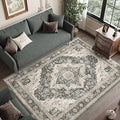 6x9 Area Rugs for Living Room, Washable Rug with Non-Slip Backing, Ultra-Thin Rugs for High-Traffic Areas, Super-Soft Floral Vintage Farmhouse Large Area Rug (Black/Beige, 6'x9')