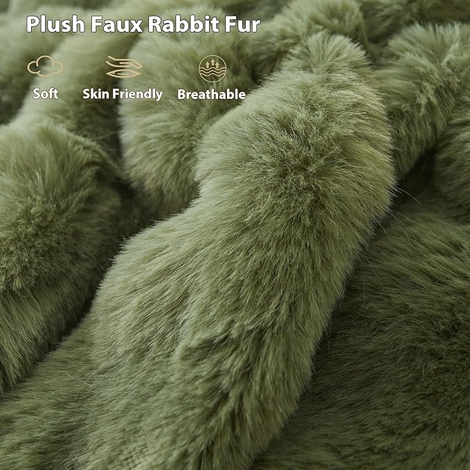 LIFEREVO Fluffy Faux Rabbit Fur Bubble Throw, Plush Shaggy Blanket for Couch Sofa Chair, Soft Cute Moss Furry Blanket Adults Kids Teens Girls, Fuzzy Throw for Bedroom Living Room, 50x60, Sage Green