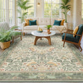Washable Living Room Rug 6x9 - Sage Floral Nature Area Rugs for Bedroom, Dining Room Kitchen Table Rug for Under Table, Office, Stain Resistant Non-Slip - Sage Green