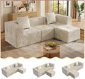 WLIVE 108'' Cloud Sectional Couches for Living Room, Modular Boneless Couch with Left Facing Chaise, L Shape Memory Foam Corduroy, with Ottoman, Beige