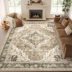 Washable Rugs 8x10 Area Rugs for Living Room, Bedroom, Office, Ultra-Thin Anti Slip Backing Rug, Super-Soft Vintage Large Area Rug, Home Decor Farmhouse Rugs (Brown/Beige, 8'x10')