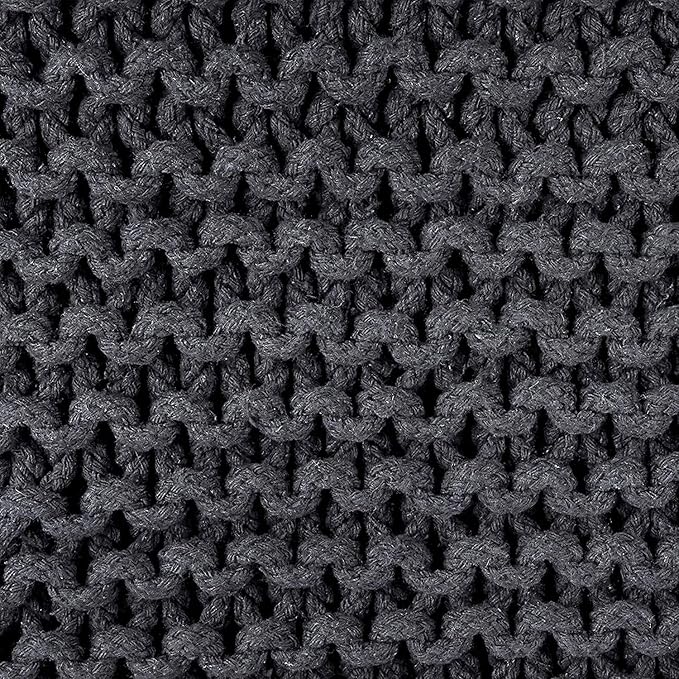 REDEARTH · Cube Pouf Foot Stool Ottoman - Hand Knitted Poof - Cord Boho Pouffe - Home Décor - Stuffed Footrest for Living Room - Bedroom - Nursery (16" x 16" x 16") - Dark Gray, Set of 2