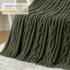 Battilo Olive Green Throw Blanket for Couch, Chunky Cable Knit Blanket, Woven Soft Cozy Chenille Throw Blanket for Bed, Sofa, Chair, Living Room, 51"x67"