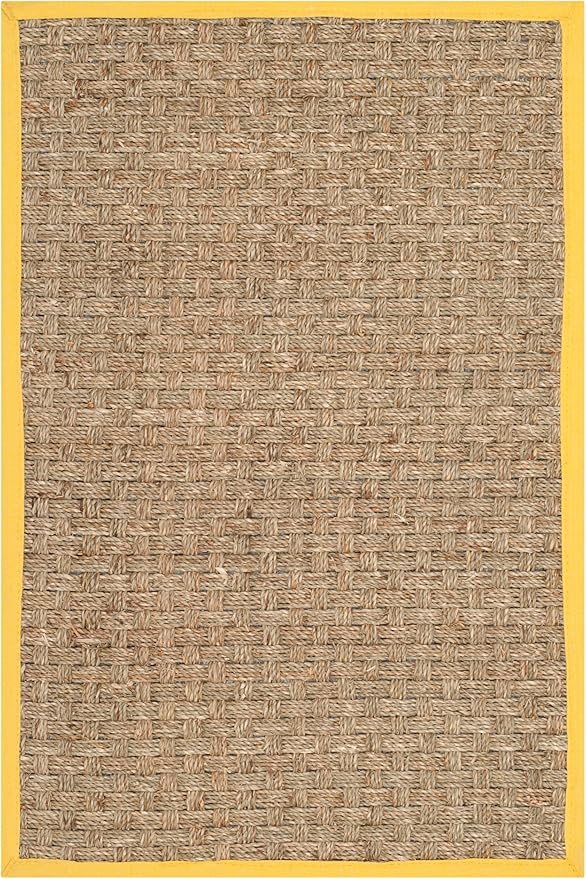 SAFAVIEH Natural Fiber Collection Area Rug - 2'3" x 4', Natural & Gold, Seagrass, Basketweave Pattern with Border (NF114X)