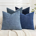 Set of 4 Soft Textured Decorative Throw Pillow Covers 16x16 Inch Cozy Farmhouse Cushion Cover Square Accent Pillow Cases for Bed Couch Sofa Living Room, Blue Series