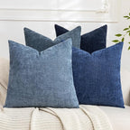 Set of 4 Soft Textured Decorative Throw Pillow Covers 16x16 Inch Cozy Farmhouse Cushion Cover Square Accent Pillow Cases for Bed Couch Sofa Living Room, Blue Series