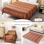 Boho Throw Blanket for Couch Chair, 100% Thick Cotton Southwest Aztec Single Seater Sofa Cover Throw - Reversible Hippie Decor Bohemian Blanket for Bed Tapestry Outdoor Camping. 51″×71″