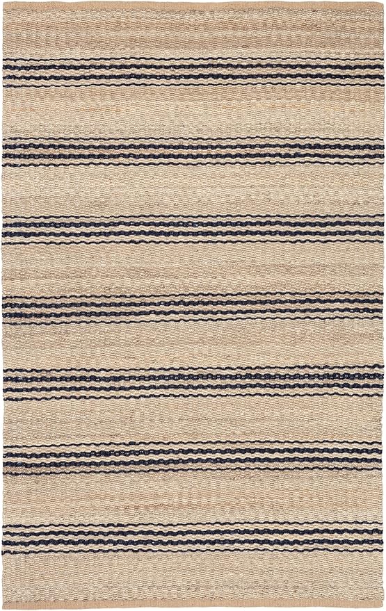 Dash & Albert Jute Ticking Indigo Handwoven Rug, 7.5 X 9.5 Feet, Blue Stripe Pattern
