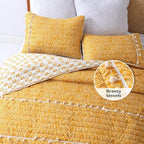 HORIMOTE HOME Boho Style Yellow King Quilt Set with Tassle, Soft and Lightweight Bedspread for All Season, King Size Bed Coverlet with 2 Matching Pillow Shams (3 Pieces)