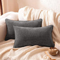 Amazon Basics Faux Linen Throw Pillow Covers with Hidden Zipper Closure, 12 × 20in, Dark Gray, Pack of 2