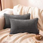 Amazon Basics Faux Linen Throw Pillow Covers with Hidden Zipper Closure, 12 × 20in, Dark Gray, Pack of 2