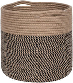 MINTWOOD Design 11 x 11 Inches Cotton Rope Basket for Flower Pot and Indoor Floor Planters, Decorative Round Woven Plant Pot Basket, Planter Covers, Small Dog Toy Storage Baskets, Black