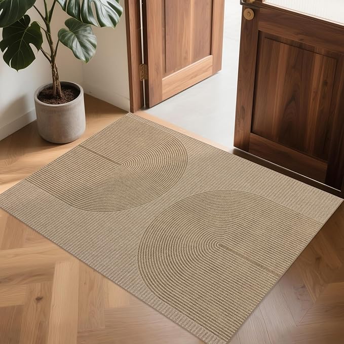 Easy Jute Rug 2x3: Indoor Outdoor Natural Boho Front Door Mat Non Slip - Farmhouse Neutral Contemporary Small Carpet for Entryway Kitchen Bathroom Bedroom Washable