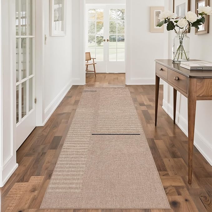 Easy Jute Rug 2.5x8: Indoor Outdoor Natural Boho Area Rugs for Hallway Patio Non Slip - Farmhouse Neutral Contemporary Carpet Mat for Entryway Kitchen Laundry Room Bedroom Washable