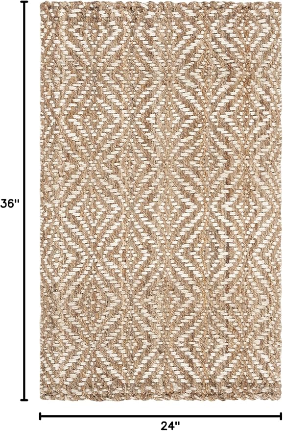 SAFAVIEH Natural Fiber Collection Accent Rug - 2' x 3', Natural & Ivory, Handmade Boho Farmhouse Woven Jute, Ideal for High Traffic Areas in Entryway, Living Room, Bedroom (NF185A)