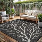 Washable Indoor Outdoor Rug 9x12 Modern Area Rugs Branch Pattern Non Shedding Waterproof Easy Clean Patio Deck Porch Living Room Bedroom Garden RV (9 X 12 Dark Gray)