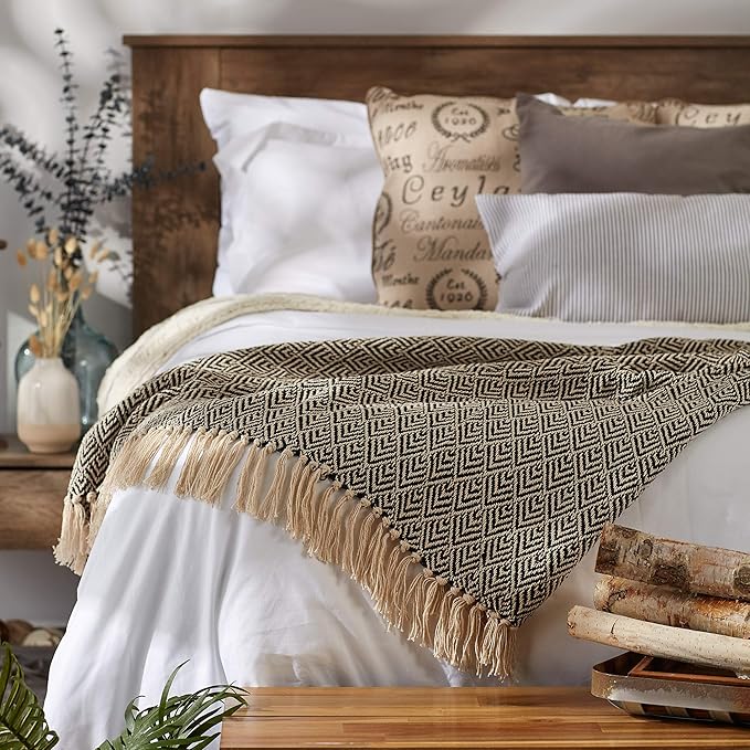DII Diamond Throw Collection Cotton Woven, 50x60, Black