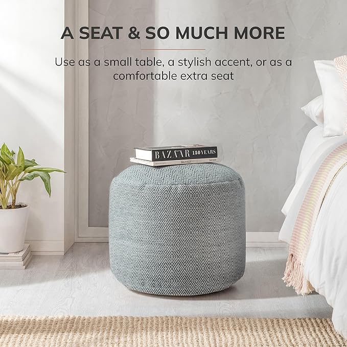 Anji Mountain Pouf Ottoman Foot Rest, Handmade Ottoman Pouf, Comfortable Foot Stool, Decorative Floor Seating for Living Room Decor, Bedroom & Home Décor Accent - Gray Maze