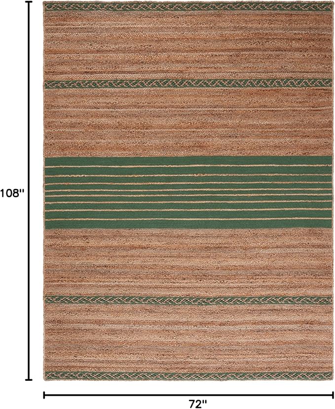 SAFAVIEH Natural Fiber Collection Area Rug - 6' x 9', Natural & Green, Handmade Stripe Boho Farmhouse Rustic Braided Jute, Ideal for High Traffic Areas in Living Room, Bedroom (NFB262Y)