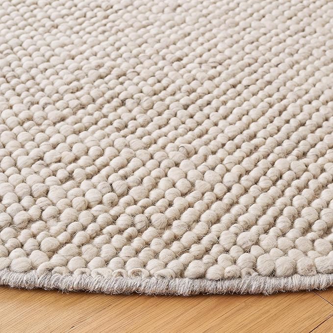 SAFAVIEH Natura Collection Area Rug - 4' Round, Grey & Ivory, Handmade Wool Blend, Textured Design, Ideal for Living Room, Bedroom, Dining Space (NAT425F)