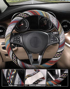 SEG Direct Boho Steering Wheel Cover with Baja Blanket Cloth, Ethnic Style Auto Wheel Cover Made of Coarse Flax, Fits 14 1/2-15 1/4 inches Car Wheel