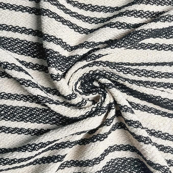 Chardin home - Black & Ivory Stockholm Stripe Cotton Throw Blanket - 50x60 | Farmhouse Large, Wearable, Breathable Throw | Boho Everyday Blanket for Couch, Bed, Sofa | Soft Lightweight Picnic Rug