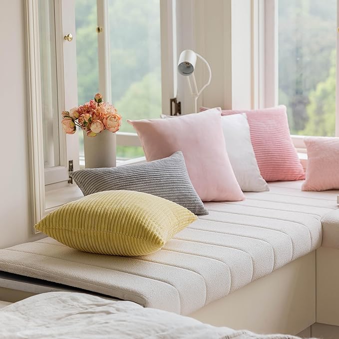 Home Brilliant Yellow Euro Shams 26x26 Spring Pillow Covers Set of 2 Supersoft Corduroy Accent Decorative Pillow Cases for Bedroom Winter Decor, 26 x 26 inch, Sundress