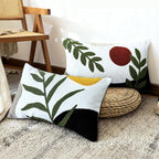 Boho Embroidered Throw Pillow Covers 12x20, Lumbar Decorative Pillow Covers Tufted Abstract Modern Leaf Sun Textured Couch Cushion Cases for Sofa Bed Living Room Decor (1PC, Black Red)