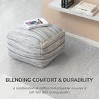 Anji Mountain Pouf Ottoman Foot Rest, Handmade Ottoman Pouf, Comfortable Foot Stool, Decorative Floor Seating for Living Room Decor, Bedroom & Home Décor Accent - Shadowed Stripe