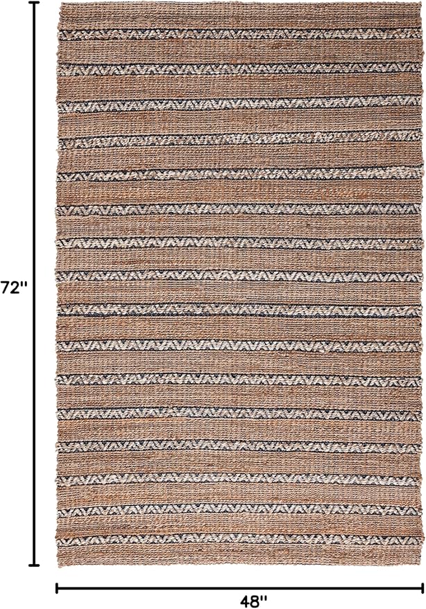 SAFAVIEH Natural Fiber Collection Accent Rug - 4' x 6', Navy & Natural, Handmade Flat Weave Stripe Jute & Cotton Jute, Ideal for High Traffic Areas in Entryway, Living Room, Bedroom (NFB655N)