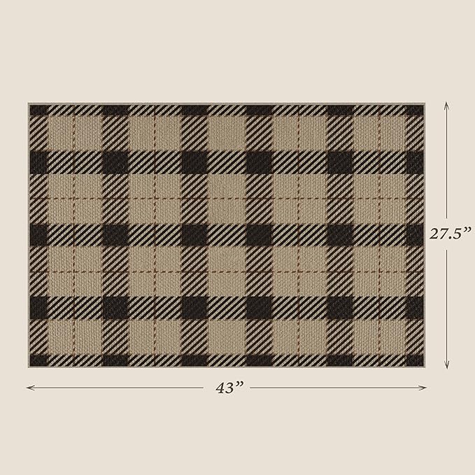 Buffalo Plaid Front Door Mat Outside Entrance, 2'3" x 3'7" (27.5" x 43") Outdoor Layering Rug, Doormat for Front Door, Washable Rugs for Entryway, Kitchen, Non Slip Nature Checkered Jute Porch Decor