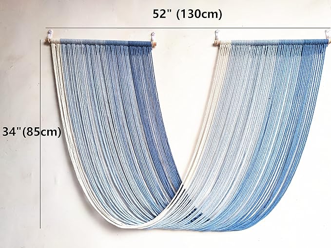 QULBUJ Dip Dye Large Macrame Wall Hanging Tie-Dye Yarn Tapestry Home Boho Wall Decor Ombre Art Headboard Bedroom Living Room 52" Wx34 L (Blue)
