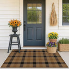 Easy Jute Brown Checkered 3x5 Entryway Rugs - Dark Plaid Rug Indoor Door Mats for Entrance, Front Porch, Outdoor Balcony, Kitchen Floor, Washable Non Slip Earthy Rustic Neutral Décor