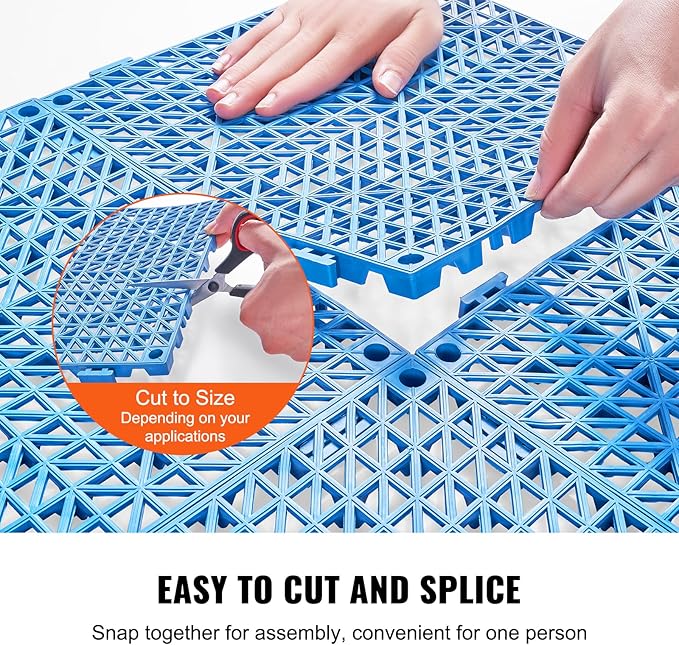 VEVOR Interlocking Tiles, 55Pcs 12 x 12 in, Soft PVC Drainage Tile Mat, Non Slip & Wear-Resistant Splicing Drainage Mat, Floor Tile Drain Holes for Restroom, Bathroom, Kitchen, Pool, Blue