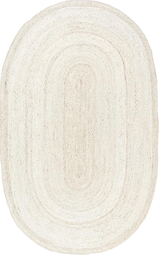 nuLOOM Oval 5x8 Rigo Jute Hand Woven Area Rug, Off White, Solid Farmhouse Design, Natural Fiber, For Bedroom, Living Room, Dining Room, Hallway, Office, Kitchen, Entryway