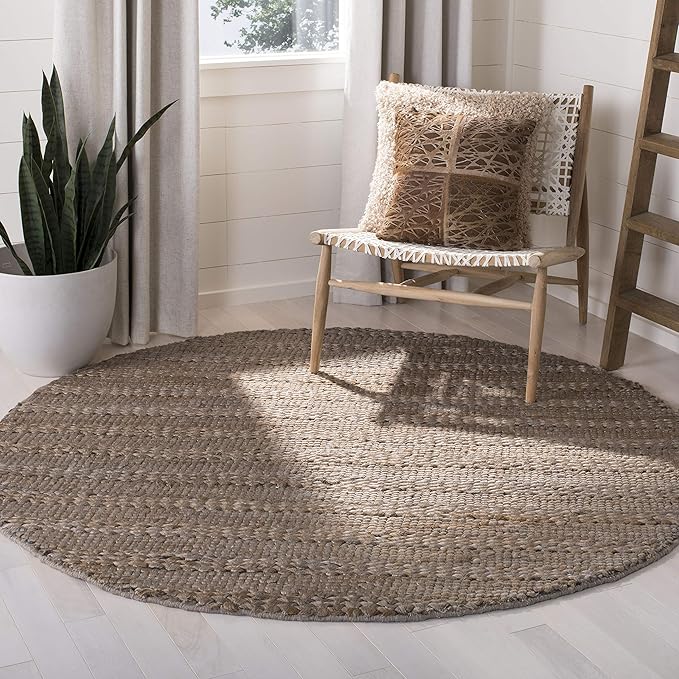 SAFAVIEH Natural Fiber Collection Area Rug - 8' Round, Beige, Handmade Jute, Braided Woven Design, Ideal for Living Room, Bedroom (NF212B)