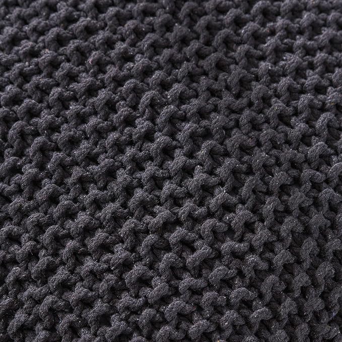 Christopher Knight Home Joyce Knitted Cotton Square Pouf, Dark Grey Small