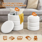 Round Ottoman with Storage Set of 2, Soft Teddy Velvet Upholstered Foot Stool Vanity Chairs, Support 330lbs Padded Seat Multifunctional Ottomans Footrest, Foot Rest for Living Room, White