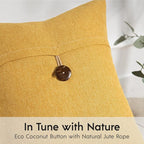 Phantoscope Pack of 2 Throw Pillow Covers Premium Coconut Button Vintage Linen Solid Decorative Pillow Cover for Couch Bed and Chair Mustard Yellow 20 x 20 inches 50 x 50 cm
