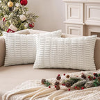 MIULEE Pack of 2 Corduroy Decorative Lumbar Throw Pillow Covers 20x12 Inch Soft Boho Striped Pillow Covers Modern Farmhouse Home Decor for Sofa Living Room Couch Bed Pure White