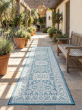 Rugs.com Outdoor Aztec Collection Rug – 12 Ft Runner Aqua Flatweave Rug Perfect for Hallways, Entryways