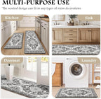 Boho Kitchen Mats for Floor 2 Piece Set Anti Fatigue Cushioned PVC Kitchen Rugs Non Slip Waterproof Farmhouse Mats 2/5 Inch Comfort Standing Mat for Sink, Laundry, 17.3"x59"+17.3"x28", Grey