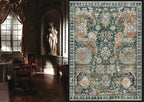 RUGSURE Washable Area Rugs - Perfect for Living Room, Bedroom, Kids Room, Nursery - Stain & Water Resistant Non-Slip, Pet & Child Friendly, Vintage Tribal Area Rugs (Green, 4' x 6')