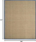 SAFAVIEH Area Rug 9x12 - Natural Fiber Collection - Large - Natural & Navy, Seagrass, Basketweave Pattern with Border (NF114T)