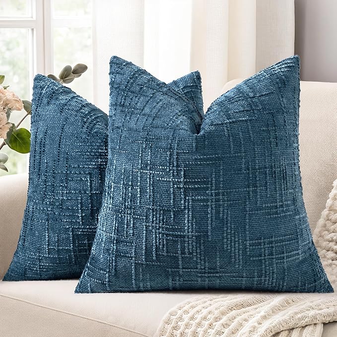 decorUhome Navy Blue Chenille Euro Sham Throw Pillow Covers 24x24 Set of 2 Textured Soft Cozy Slubby Couch Pillow Covers Modern Farmhouse Boho Decorative Pillow Cases for Bed Sofa Living Room