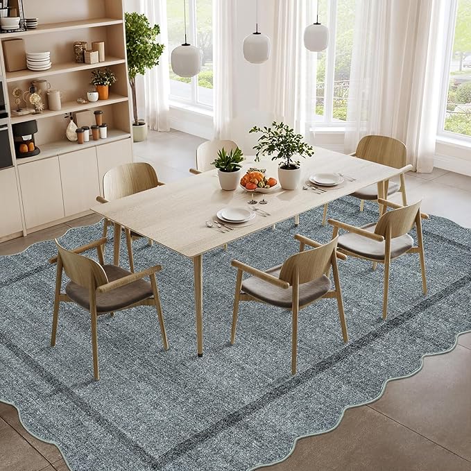 GarveeHome Scalloped Area Rug 4x6 Washable Rug Modern Floor Cover Soft Low Pile Entryway Rug Indoor Distressed Foldable Non Slip Stain Resistant Carpet for Bedroom Living Room Bathroom, 4 ft x6 ft