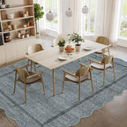 GarveeHome Scalloped Area Rug 4x6 Washable Rug Modern Floor Cover Soft Low Pile Entryway Rug Indoor Distressed Foldable Non Slip Stain Resistant Carpet for Bedroom Living Room Bathroom, 4 ft x6 ft
