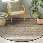 SAFAVIEH Cape Cod Collection Area Rug - 6' Round, Green & Beige, Handmade Denim & Jute, Ideal for Living Room, Bedroom, Home Office, Dining Space (CAP153Y-6R)